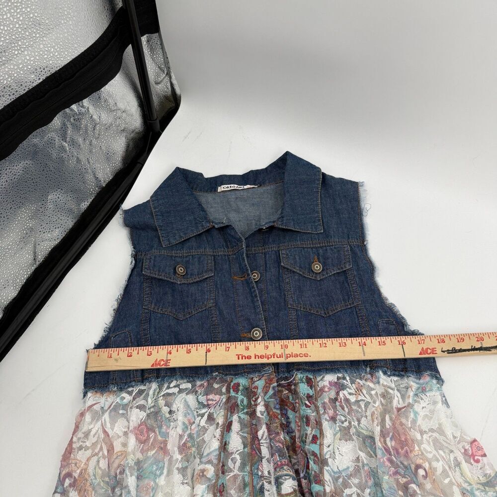 Origami Denim White Lace Vest Cardigan Duster Boho Western Fairy Women Size S/M - Picture 13 of 15